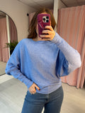 Rib Slash Neck Jumper - Cornflower Blue