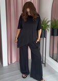 Soft Rib Wide Leg Trousers - Black