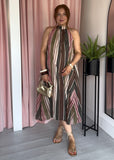 Stripe Halter Dress - Green & Pink