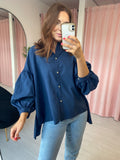 Balloon Sleeve Shirt -  Navy