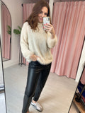 Feather High Neck Jumper - Cream