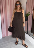 Cheesecloth Ruffle Hem Maxi Dress - Brown
