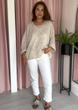 Loose Knit Heart Jumper - Beige