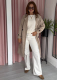 Faux Suede Trench Coat - Light Camel