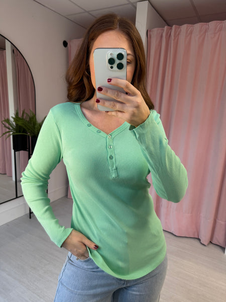 Button Front Rib Top - Mint