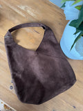 Faux Suede Button Slouch 2 in 1 Bag - Brown