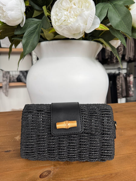Raffia Bamboo Box Handbag - Black