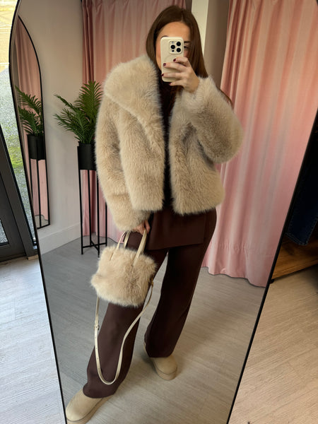 Faux Fur Coat - Biege