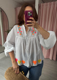 Heart Embroidered Top - White