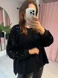 Sequin Sleeve Sweatshirt - Black