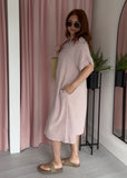 Tea Bag Linen Grandad Dress - Pink
