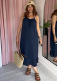Cheesecloth Ruffle Hem Maxi Dress - Navy