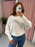 Rib Slash Neck Jumper - White