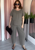 Tea Bag Ruffle Top Co-ord - Taupe