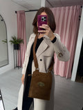 Faux Suede Cross Body Bag - Tan