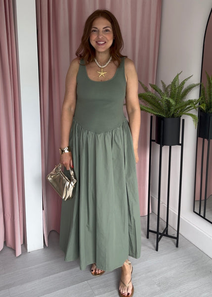 Leni Basque Waist Dress - Khaki