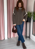 High Neck Contrast Edge Jumper - Taupe