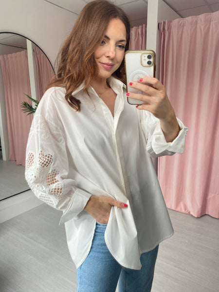 Lace Sleeve Shirt - White