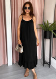 Cheesecloth Ruffle Hem Maxi Dress - Black