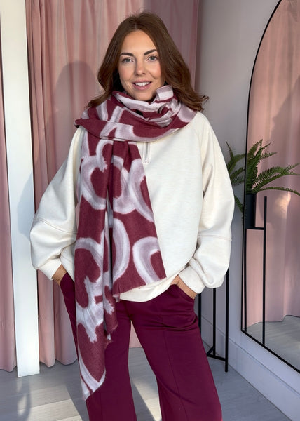 Soft Heart Print Scarf - Burgundy