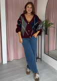 Argyle Boyfriend Cardigan - Burgundy