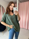 V Neck Cotton Top - Khaki