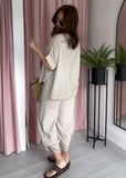 Tea Bag Linen Barrel Leg Co-ord - Biege