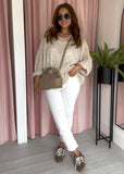 Loose Knit Heart Jumper - Beige