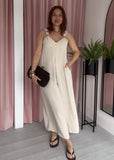 Gold Detail Pleat Front Jumpsuit - Stone