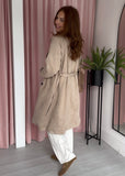 Faux Suede Trench Coat - Light Camel