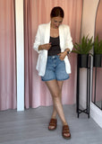 Ruched Sleeve Blazer - White