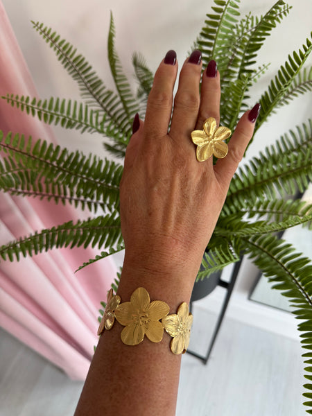 Flower Chain Bangle - Gold