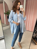 Oversized Stripe Cotton Shirt - Blue