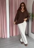 V Neck Jumper - Brown