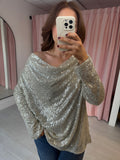 Sequin Cowl Neck Top - Champagne