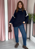 High Neck Contrast Edge Jumper - Navy
