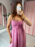 Sweetheart Bandeau Linen Dress - Pink