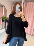 Hi Lo Waffle Top - Black