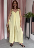 Gold Detail Pleat Front Jumpsuit - Lemon