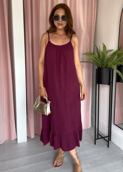 Ruffle Hem Maxi Dress - Wine