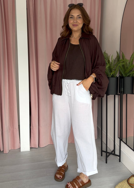 Bubble Hem Batwing Bomber - Brown