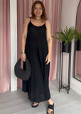 Spaghetti Strap Cotton Dress - Black