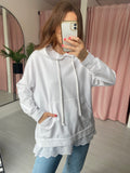 Broderie Hem Hoodie - White