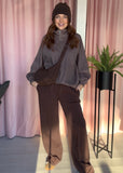 Wide Leg Crease Front Jogger - Chocolate
