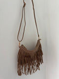 Faux Suede Tassel Handbag - Biege
