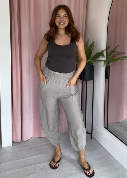 Drapey Barrel Leg Trousers - Taupe