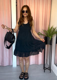 Frill Edge Tiered Dress - Black