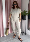 Tea Bag Linen Barrel Leg Co-ord - Biege