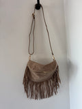 Faux Suede Tassel Sling Bag - Beige