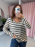 Stripe V Neck Top - Navy